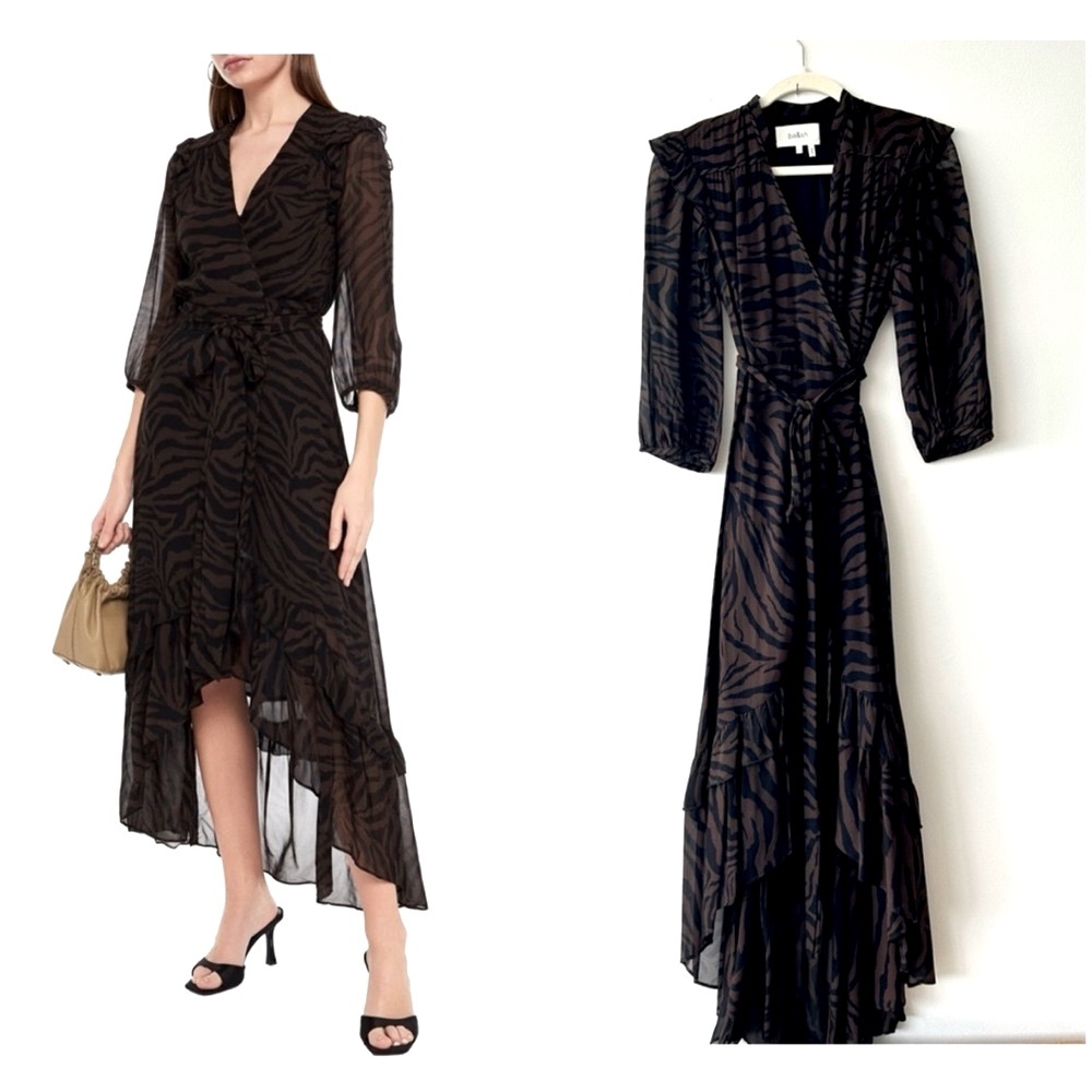 Ba&sh Selena Ruffle Georgette Wrap Zebra Print Dress T1 Small